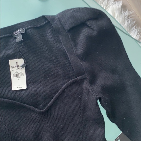 NWT! EXPRESS Ribbed Puff Shoulder Cutout Sweater Thong Bodysuit - Picture 10 of 10